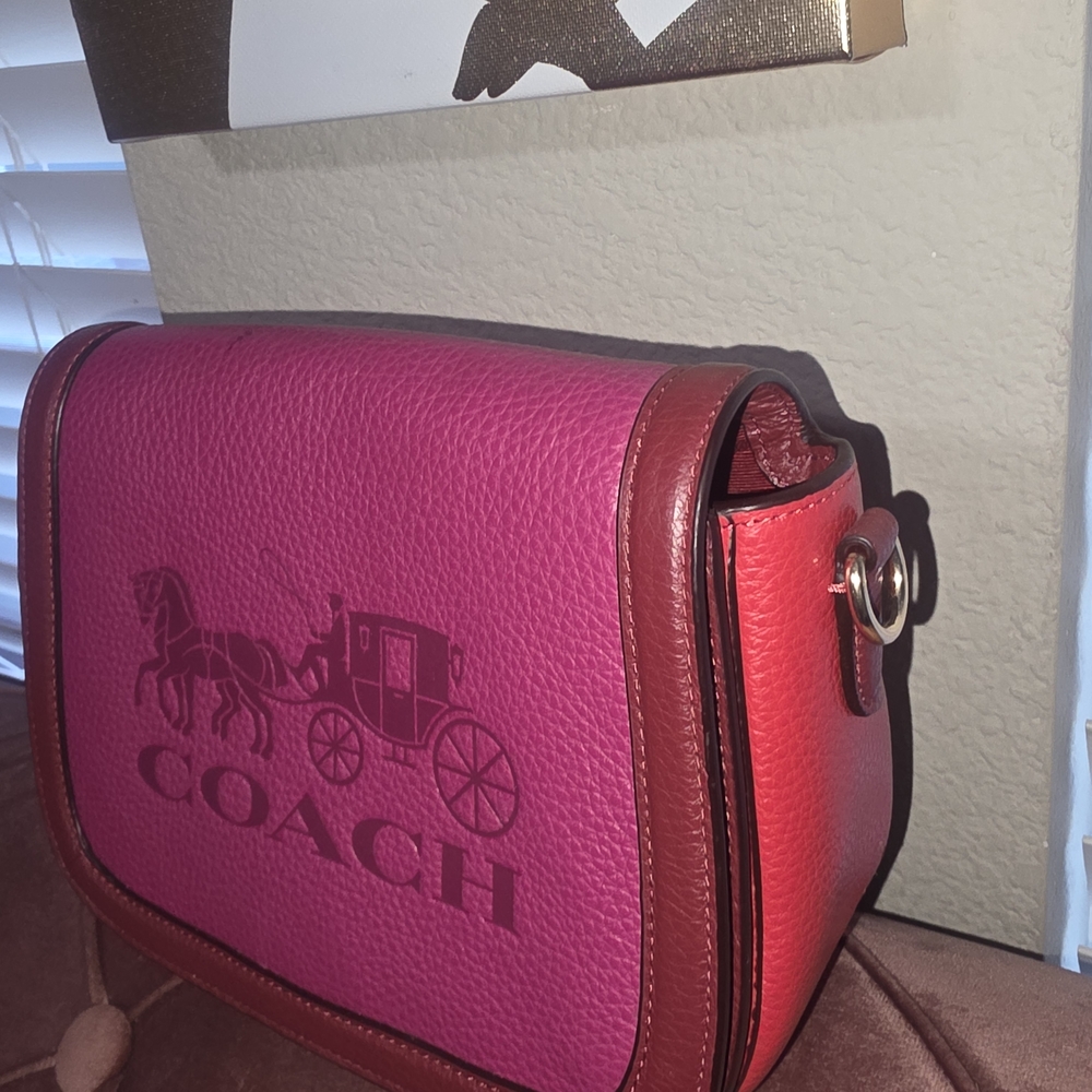 Coach Pink and Red Saddle Bag Horse And Carriage Women's Bag